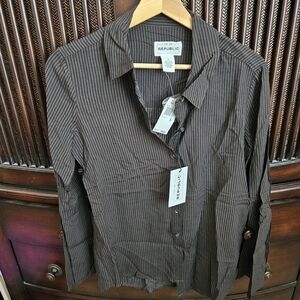 For The Republic Women's Dark Striped Button Down Shirt Size Small Nwt